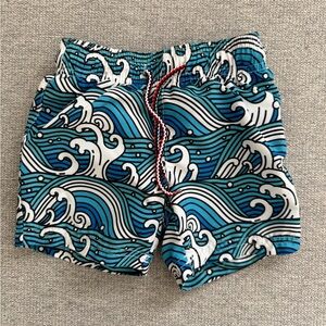Blue Wave Pattern Toddler Boys Swim Shorts